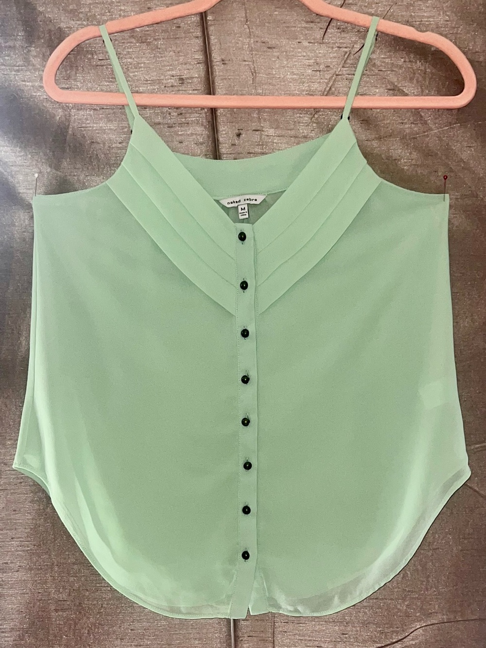 Naked Zebra Mint Green Pleated V-Neck Button Cami Size M